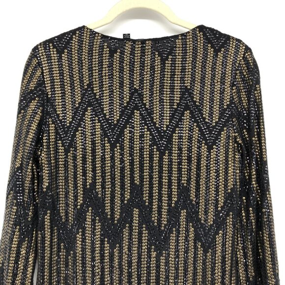 Joe's Jeans Black & Gold Yves Sequin Chevron Long Sleeve Mini Dress size XS - Picture 12 of 16